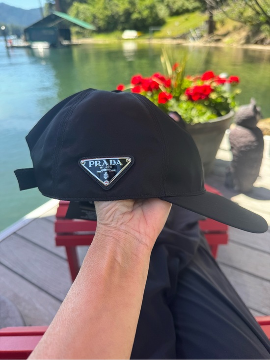 Prada Black Nylon Baseball Cap with Triangle Logo.